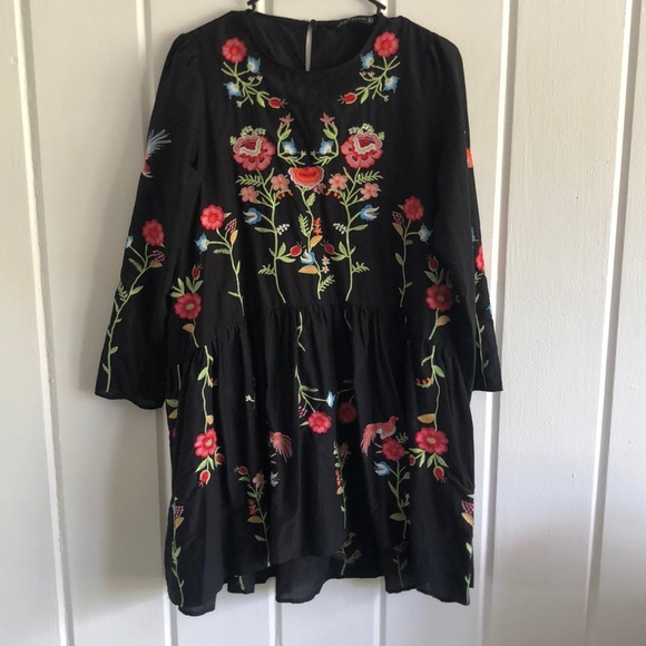 Zara | Dresses | Zara Embroidered Floral Dress | Poshmark
